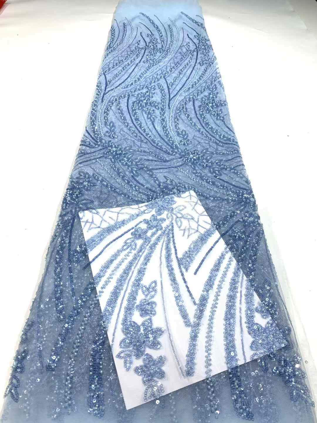 

Luxury African Sequins Beaded Lace Fabric 2025 High Quality Lace 5 Yards Pink French Lace Fabric Nigerian Net Lace Fabrics Party 5 yards&120cm