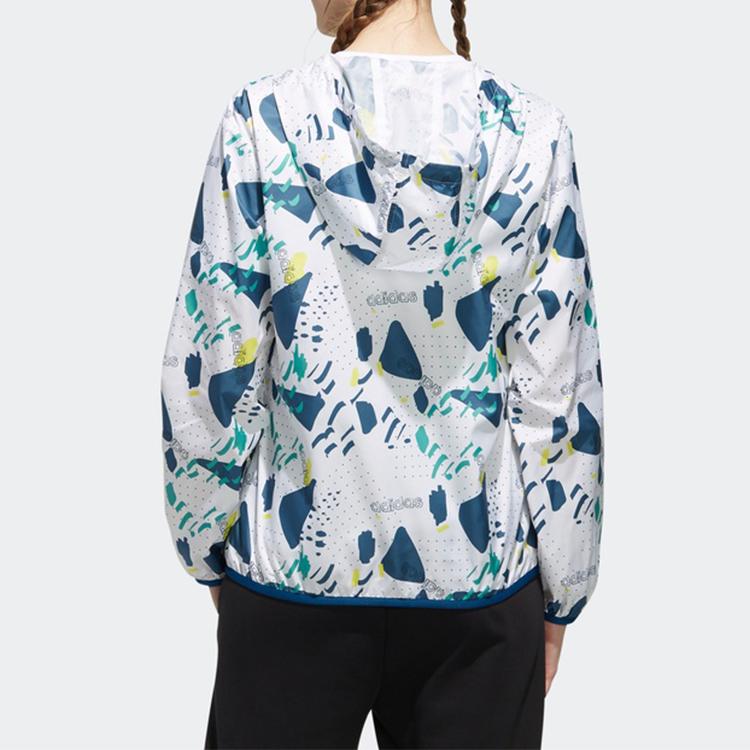 Adidas Neo Printed Pattern Hooded Sports Jacket Daily Casual Outerwear Women White DW7778