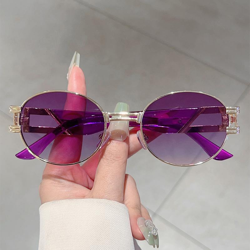 

Luxury Brand Designer Oval Sunglasses Women For Men Popular Vintage Sun Glasses Metal Punk Outdoor Driving Hip Hop Eyewear UV400 As The Picture
