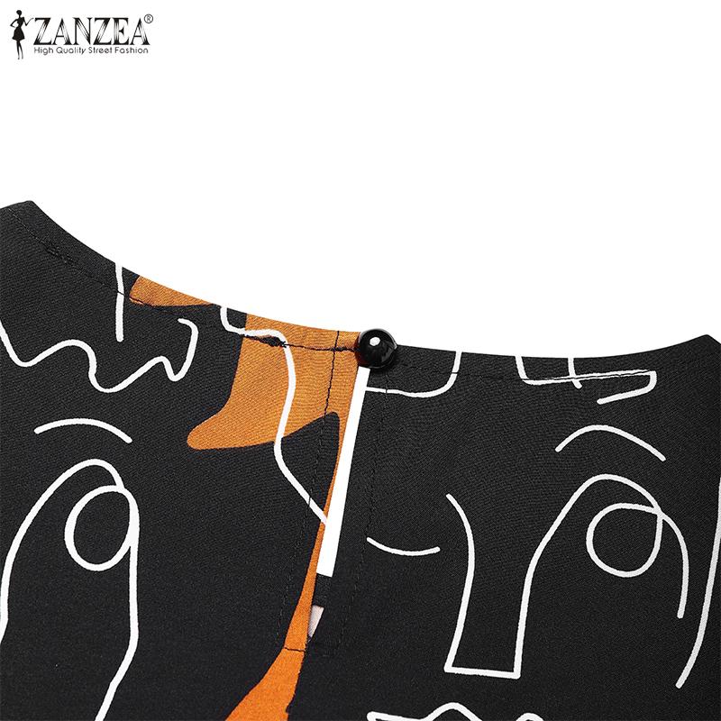 ZANZEA Women Casual O-neck Summer Loose Short Sleeve Print Dress