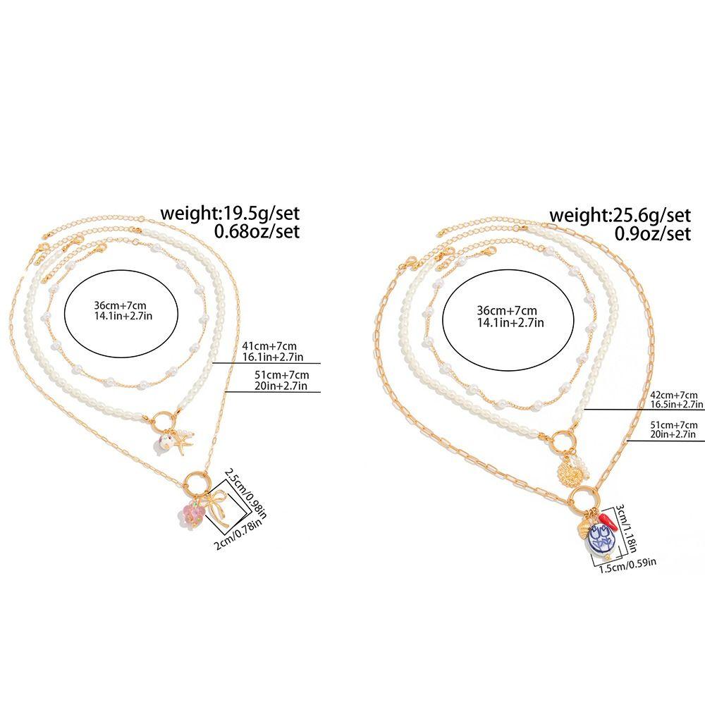 3pcs/set Trendy Multilayer Pearl Necklace Bohemian Style Starfish Choker Conch Clavicle Chain  Women