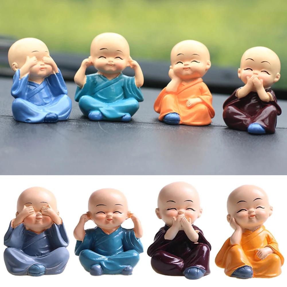 Car Buddhist Small Monk Statues Resin Buddha Figurine Sculpture Handmade Miniatures Room Crafts Gifts Home Office Decoration