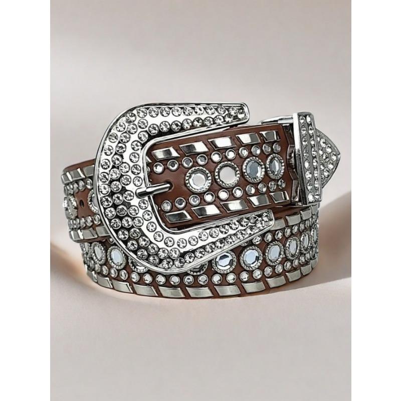 Subculture Harajuku Hot Girl Gothic Punk Dark Diamond-encrusted Sparkling Belt, Unique Diamond-encrusted PU Belt Girl