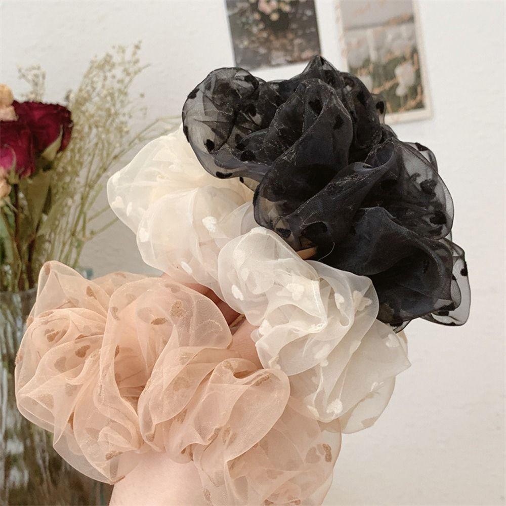 

Headdress Women Hair Bands High Horsetail Hair Rope Hair Rubber Bands Organza Heart Scrunchies чорний