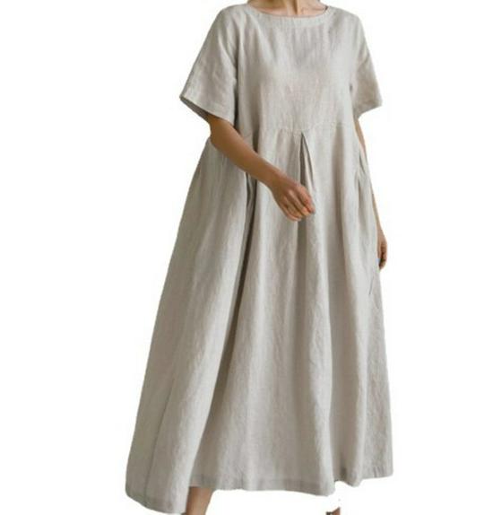 Abito Pullover Lungo in Cotone e Lino Taglie Forti Stile Mori Estate 2025 – Ispirazione College