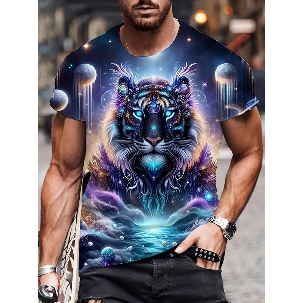 Tiger 3D-Druck T-Shirt Herren Kurzarm Mode Rundhals Bequem Große Größe Locker Lässiges T-Shirt