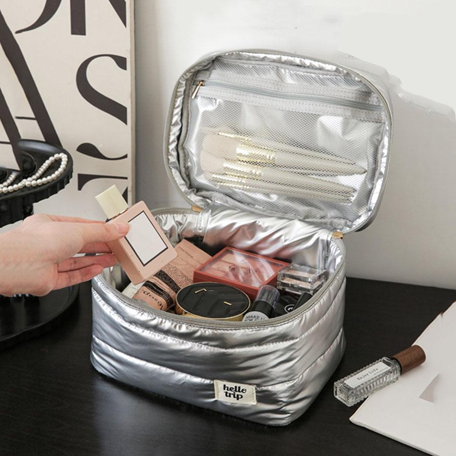 Make Up Bag Large Capacity Waterproof Makeup Handbag Travel Cosmetic Toiletry Storage Pouch Elegant Ladies Square Zipper Bag