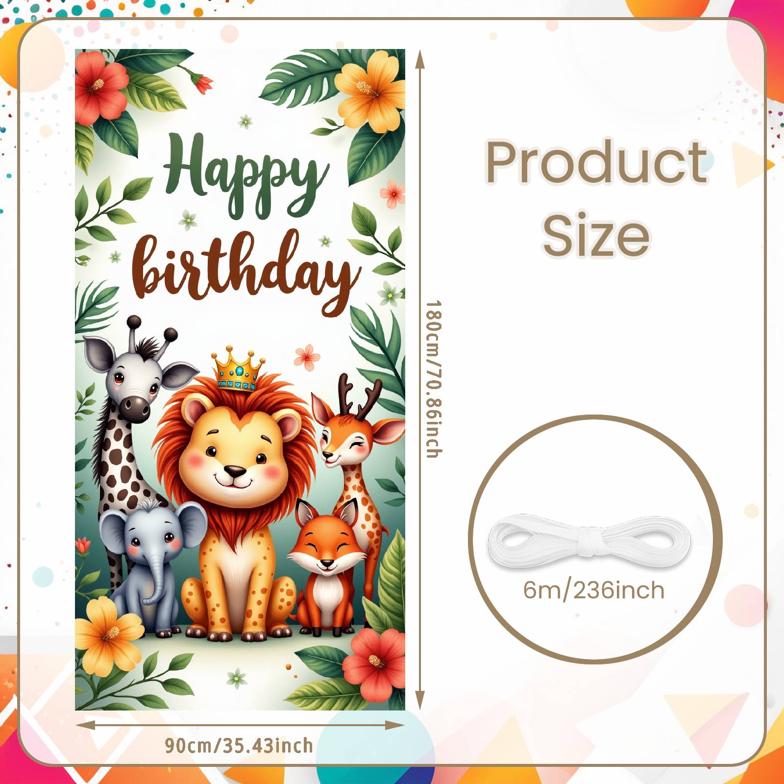 

Animal Celebration Banner Green Leaf Border Birthday Photo Backdrop Birthday Party Banner Tropical Banner For Shower