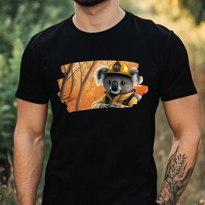 Men's T-Shirt Koala As Firefighter Motif Cotton Size XS To 5XL