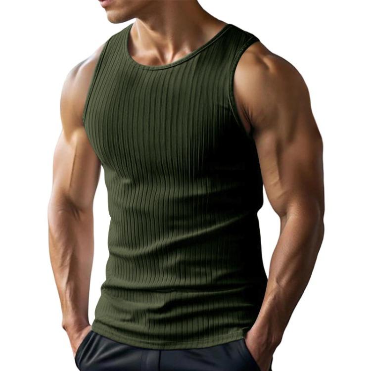 Herren Rippstrick Tanktop Dehnbarer Strickstoff Sportliches Unterhemd Ärmellos Rundhalsausschnitt Eng Anliegend Lässig Basic Weste Weich