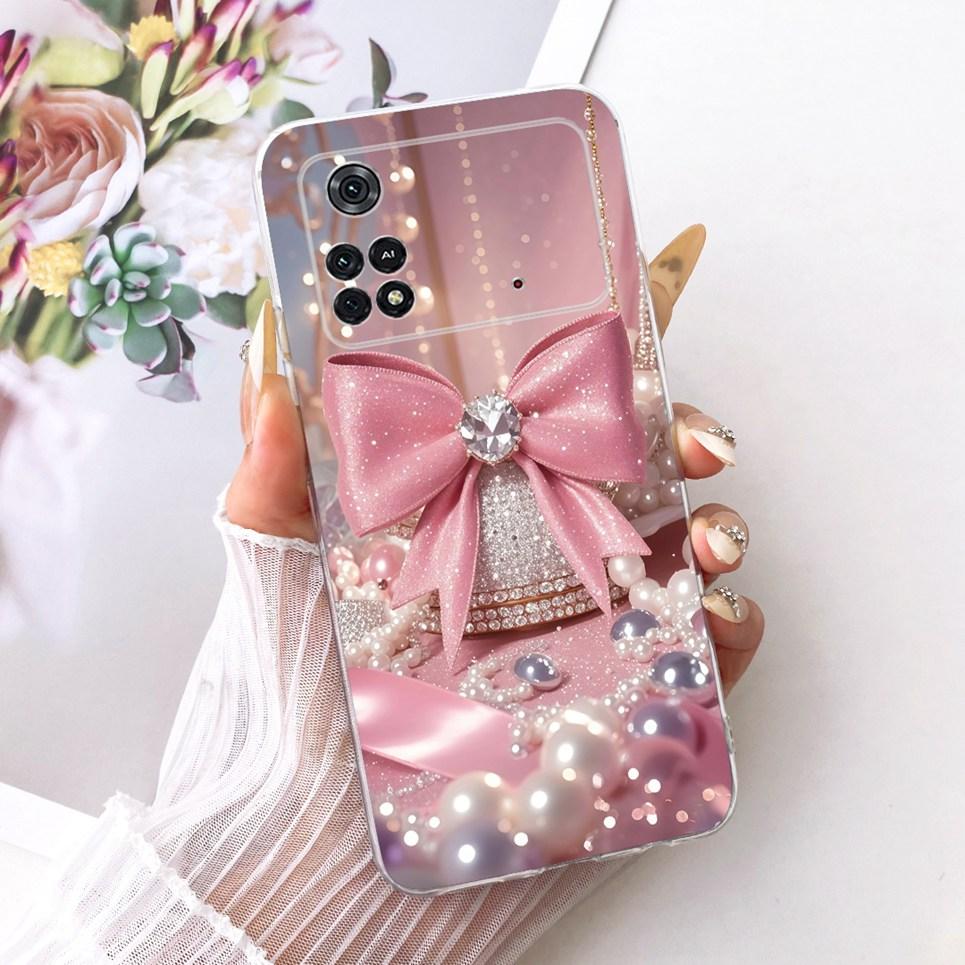Luxury Flower Butterfly Bow Pattern Casing For Xiaomi Poco M4 Pro 4G 5G Back Cover Clear Soft Silicone Phone Case For PocoM4