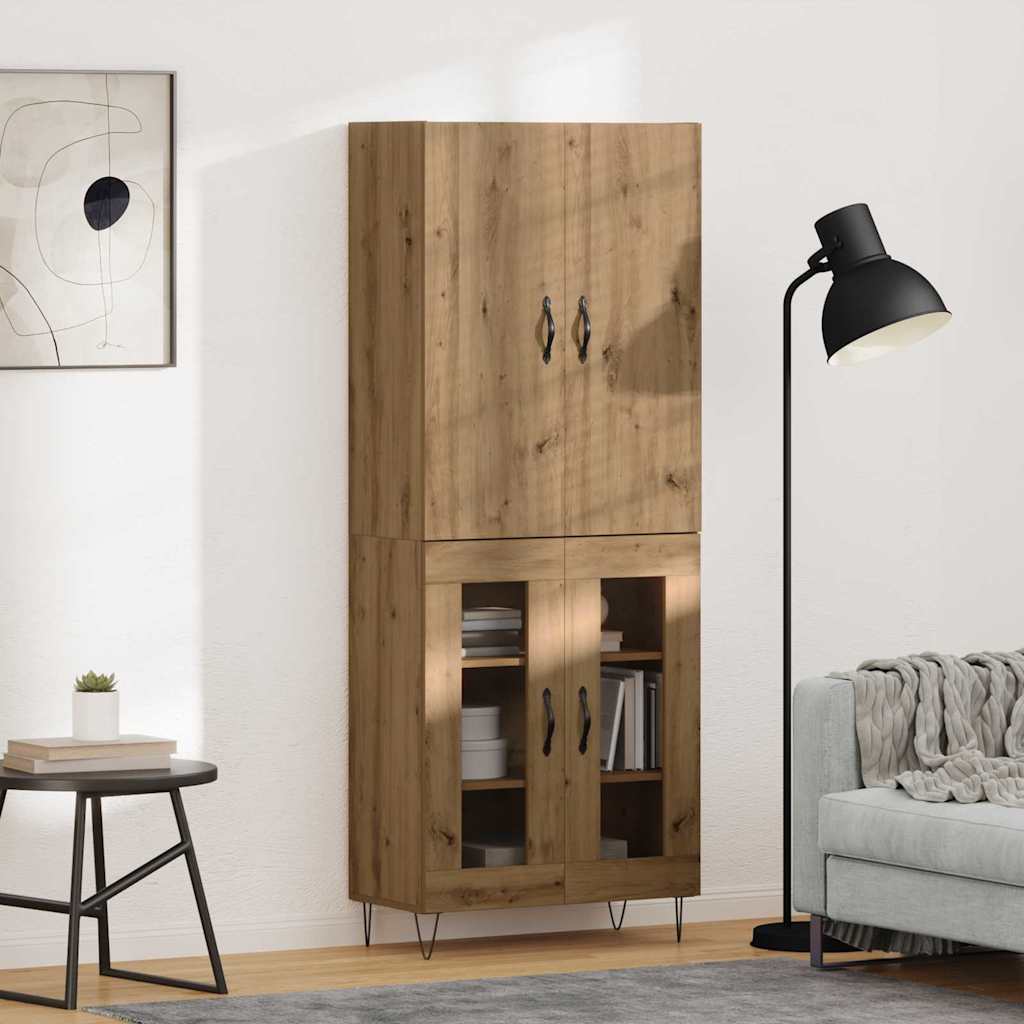 Highboard 2 pcs Artisan Oak Engineered Wood and Glass
