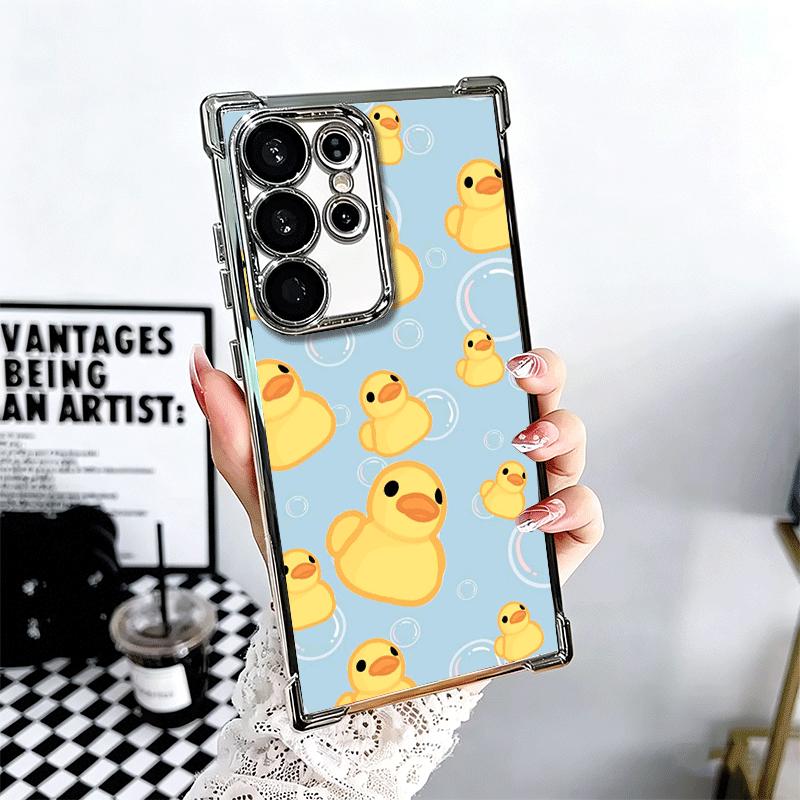 Funny Cute Cartoon Duck Plating Phone Case For Samsung Galaxy S24 S25 FE S26 Edge S23 Ultra S22 S21 Plus S20 Anti-Fall Airabag C