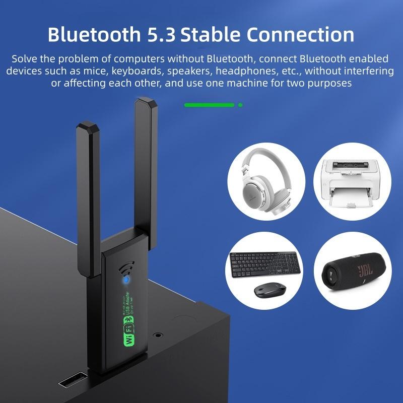 1300Mbps USB Adapter WiFi 6 Bluetooth 5.3 Network Card Dual Band 2.4G/5GHz Driver Free Wireless Receiver for Desktop Laptop PC