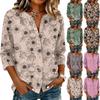 Women's Vintage Floral Print Henley Button Neck 3/4 Sleeve Shirt Made of Cotton Linen Blend Casual Loose Fit Top for Everyday Wear