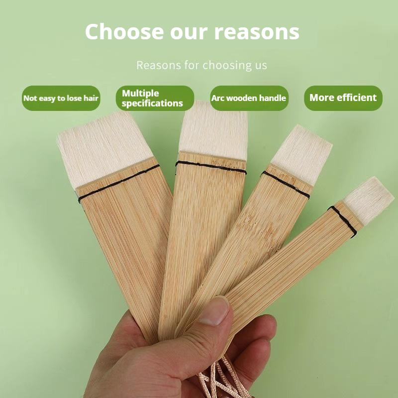 Flat Hake Paint Brushes Wool Hair Artist Painting Brushes for Oil Acrylic Watercolor Paints Drawing Art Supplies Wood Handles