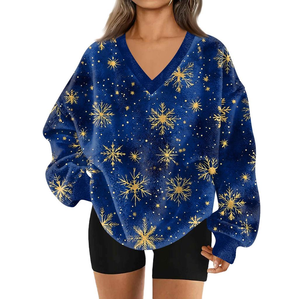 Modă Femei Casual Mânecă Lungă Crăciun Imprimat Decolteu în V Top Hanorac