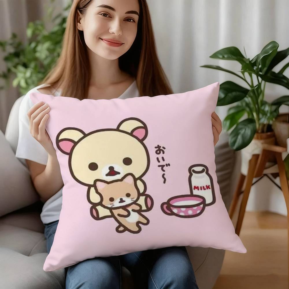 Cute Cartoon Rilakkuma Pillow Case Plush Fabric Soft Pillowcase Double Sided Print Cushion Cover Household Gifts
