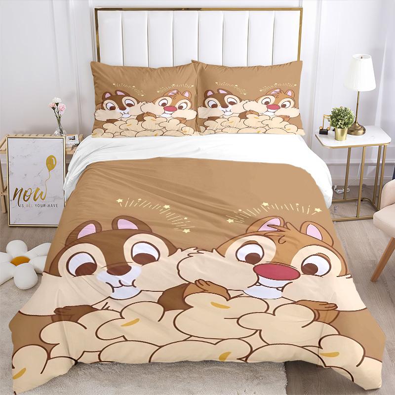 3pcs Chip 'n' Dale Printed Bedding Set, Breathable And Soft, Machine Washable, Christmas Gift, Suitable for Bedroom Decoration, 081