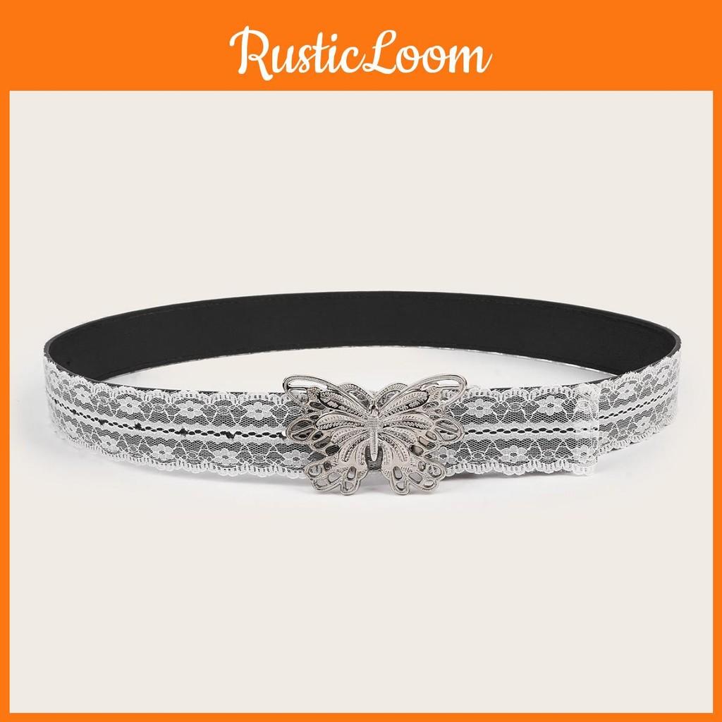 Silver Butterfly Fashionable Buckle Decor Women Casual White Lace Belt Waist
