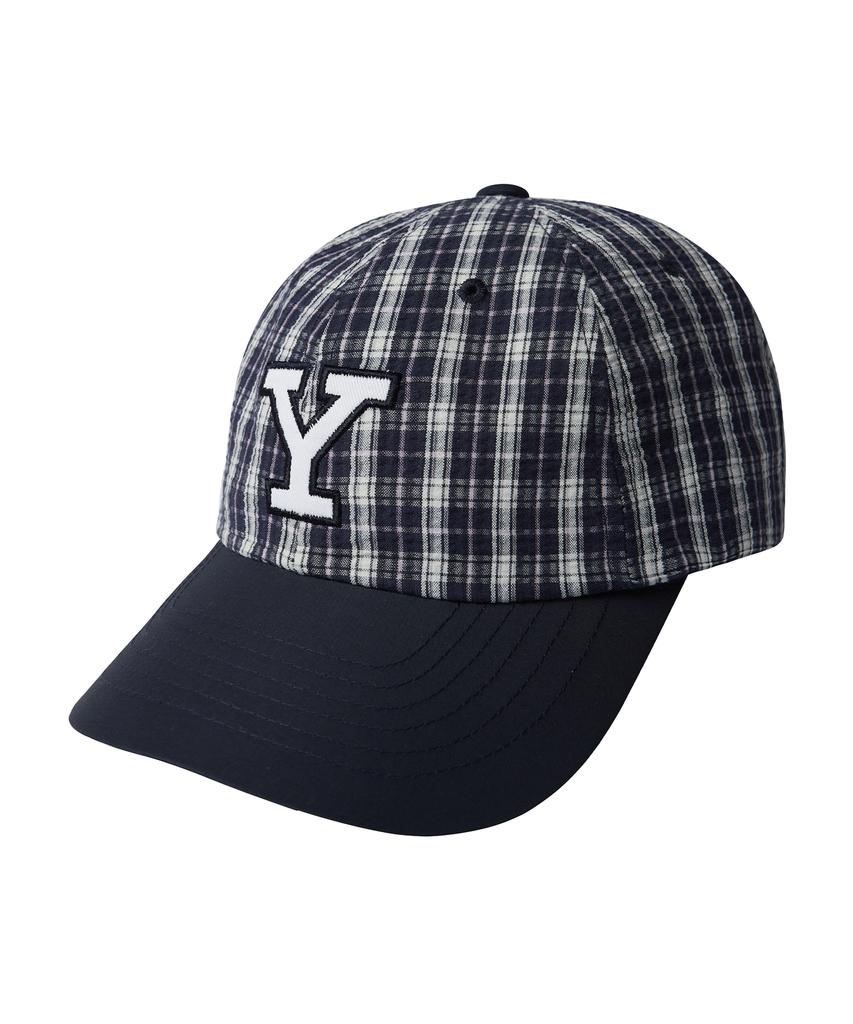 YALE Nylon Multi Check Y Logo Cap_Navy