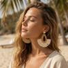 Wood Rattan Weave Earrings Flower Beach Jewelry Retro Bohemian Drop Earrings  Wedding