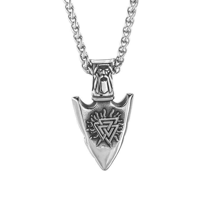 Vintage Stainless Steel Viking Arrow Pendant Necklace Men Odin Compass Jewelry Accessories