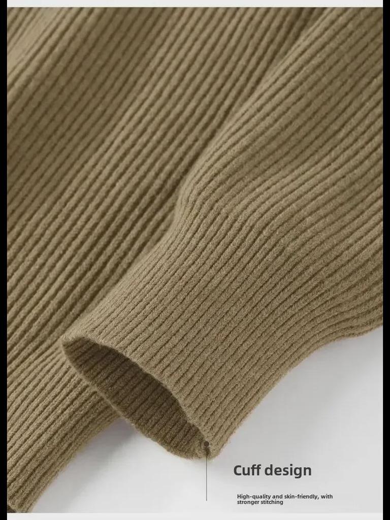 2024 Men's Double Zipper Solid Color Knitted Cardigan Sweater