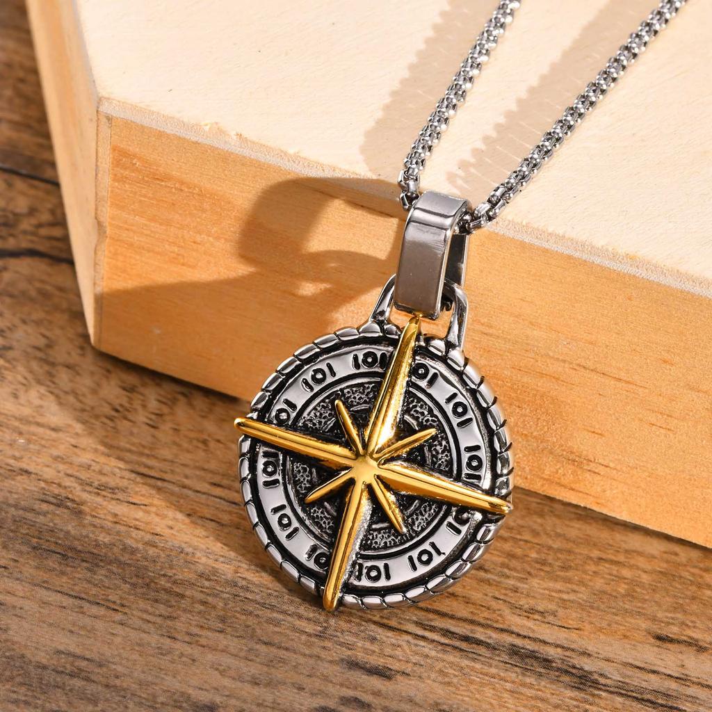 Vnox Stylish Mens Compass Necklace,Rock Punk Stainless Steel Compass Pendants Male Collar Jewelry
