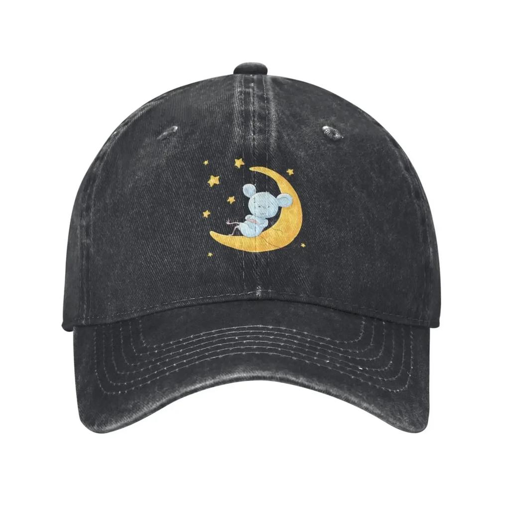 A Cute Cartoon Mouse On The Moon Baseball Cap for Unisex Women Vintage Trucker Hat Hats