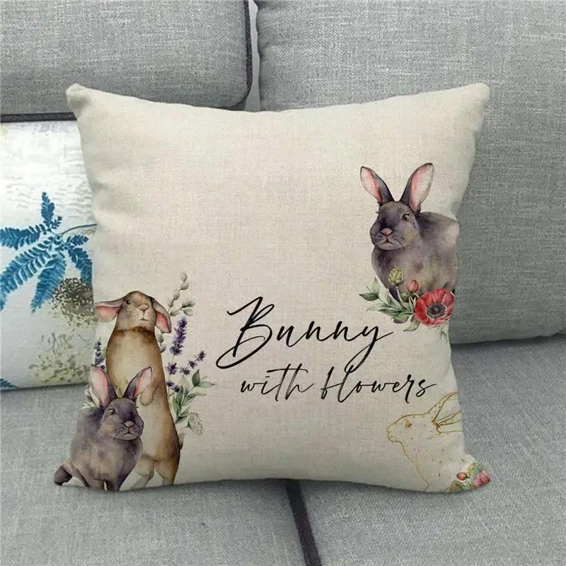 Easter Decor Pillow Covers 45x45cm Cartoon Bunny Eggs Printed Cushion Cover Spring Holiday Party Decorative Pillowcase for Couch