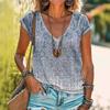 Summer Women's Casual Loose Fashion Digital Printed Multi-color V-neck Short Sleeved T-shirt