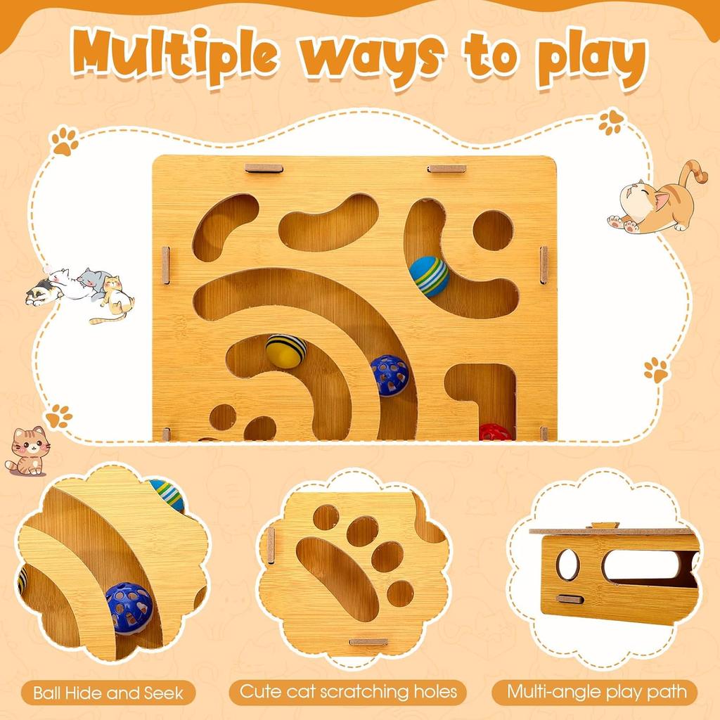 Cat Toy with Wooden Scratching Pad Interactive Cat Ball Track Puzzles Toy for Indoor