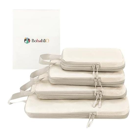 BohemiO Travel Compression Bag Travel Pouch Supervised by Storage Advisor 4 Piece Set Double Zipper Water Repellent Clothes Storage 2Way [Travel
