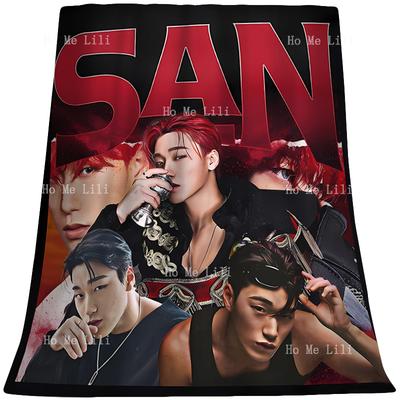 Choi San Ateez Kpop İlhamlı Grafik Kişiselleştirilmiş Hediye Flanel Battaniye Tüm Sezon Kullanımı Rahat Peluş Hafif
