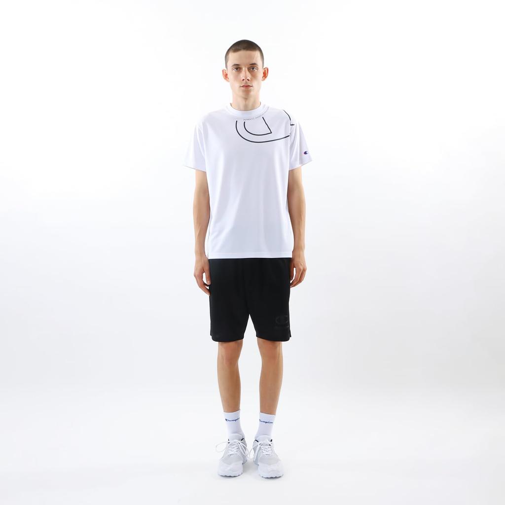 Tricou pentru bărbați Champion Volei cu mânecă scurtă cu gât rotund antibacterian și anti-miros și imprimeu grafic cu logo, Alb, C3-ZV306, Gât, Rezistent,