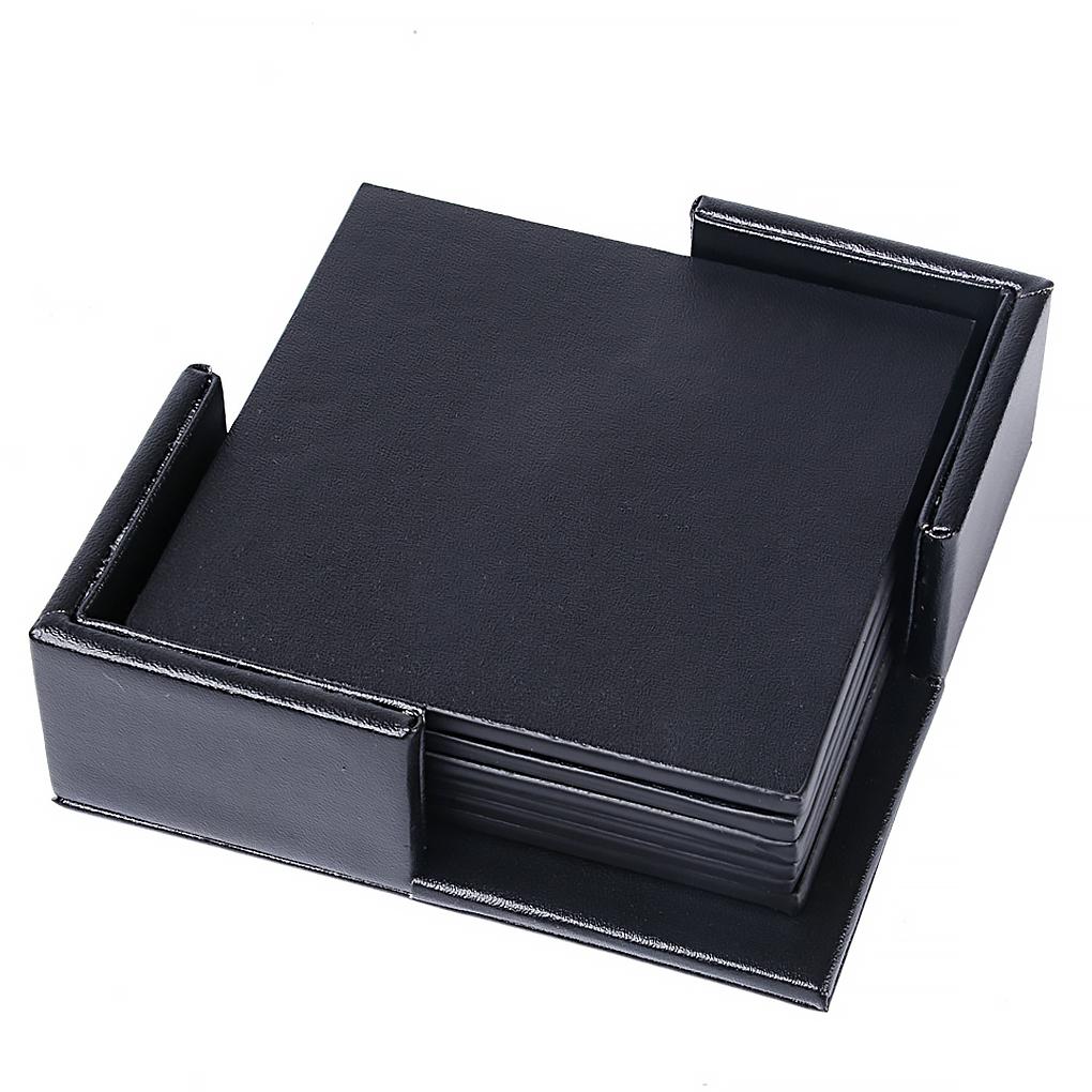 

Bonrich Heat-insulated Cup Mat Faux Leather Drinking Non-slip Coffee Tea Pad Square Placemat party black
