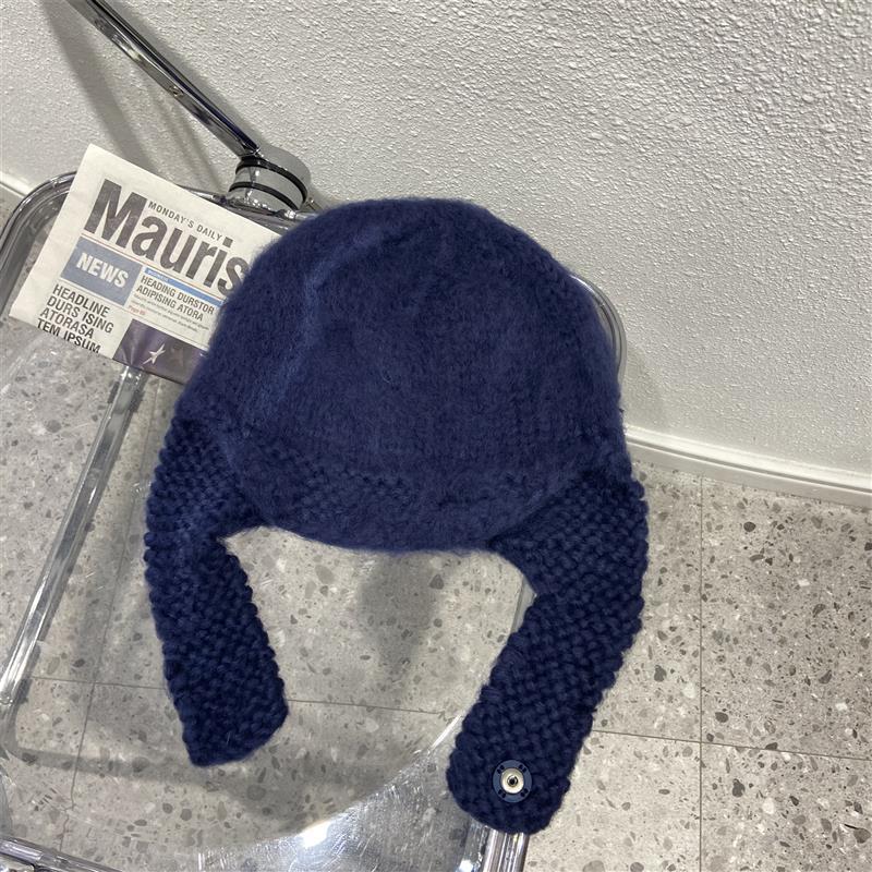 Handmade Crochet Wool Hat for Women Korean Style Ear Protection Scarf Integrated Retro Knitted Head Hat Winter Warm Flying Hat