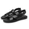 Trend Men Genuine Leather Sandals Summer Breathable Black Leather Casual Sandals Fashion Flats Lightweight Sandals Business Shoe