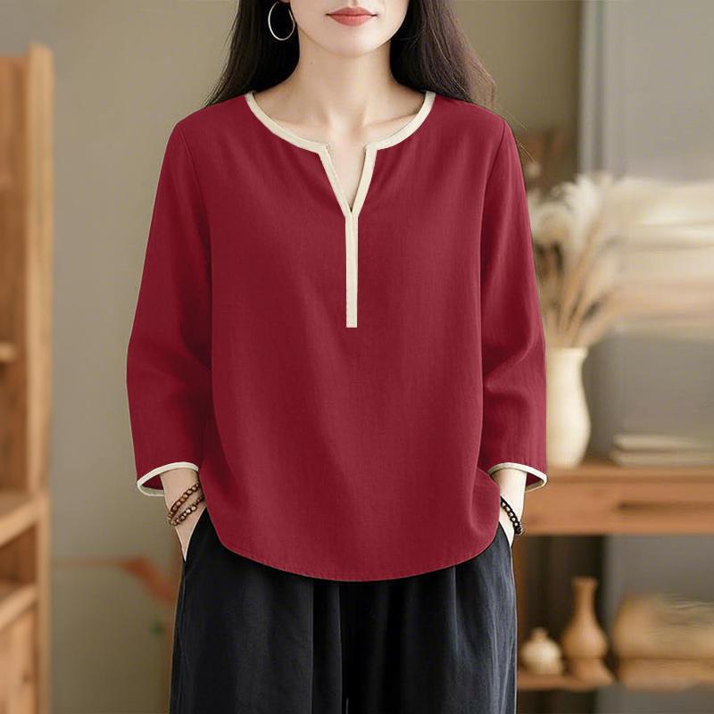 

ZANZEA Women Casual V-Neck Loose Long Sleeve Cotton Blouse L червоний