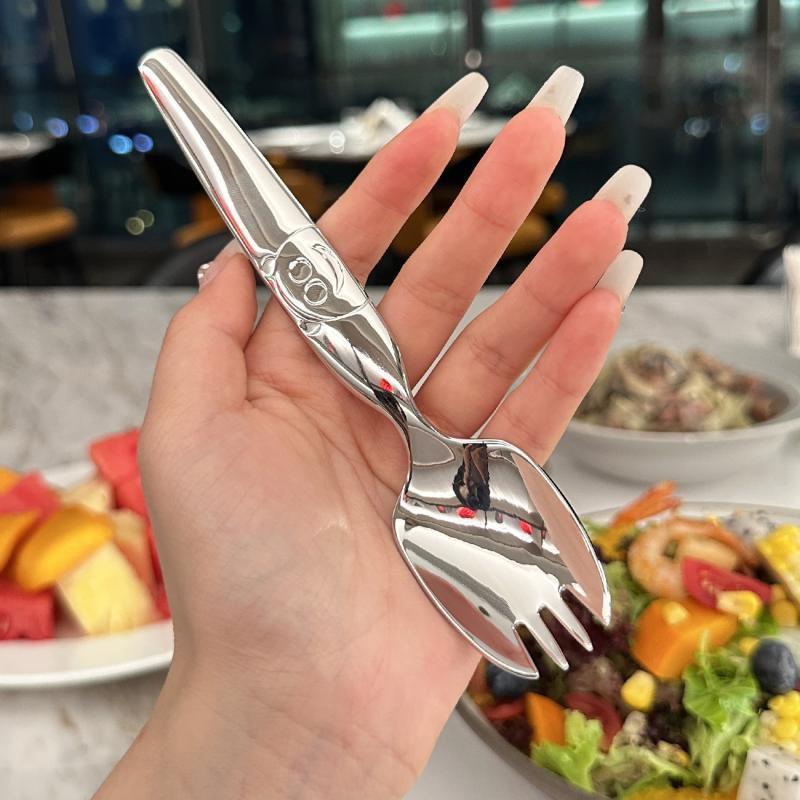 Stainless Steel Spoon Fork Children Spoon Fruit Fork Creative Cartoon Bear Fork Eating Spoon Baby Spoon Soup Spoon