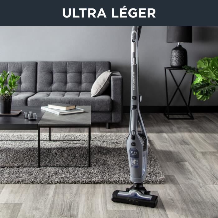 ROWENTA Aspirateur balai sans fil 2en1, Aspirateur à main intégré, Autonomie jusqu’à 75 min, Léger, Tête d’aspiration LEDs RH6756WO
