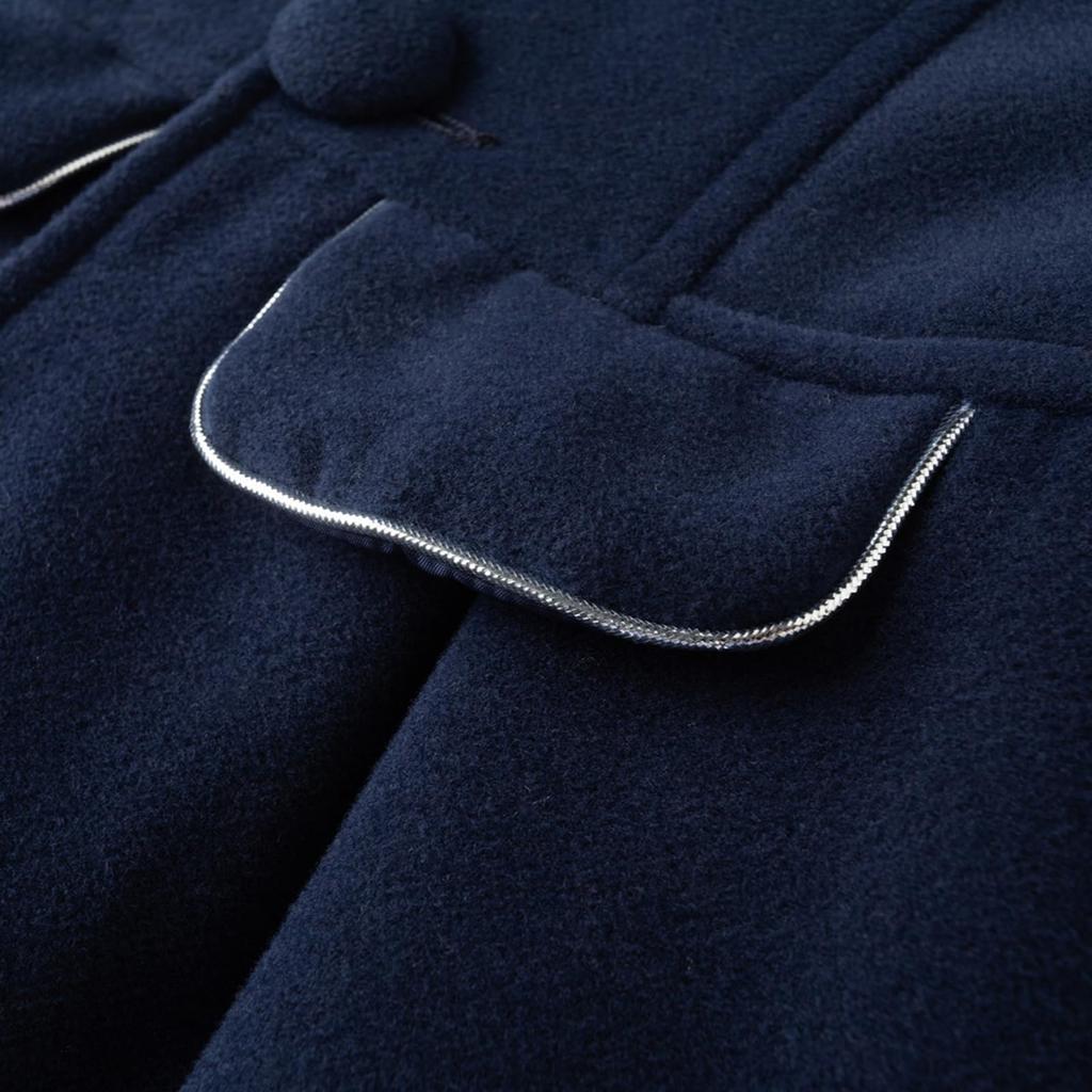 LittleSpring Kids' Girls' Chesterfield Coat, Cold Weather Jacket, Long Slim Fit Thick Cashmere Coat, Melton Trench Coat, Navy Blue, Size 100