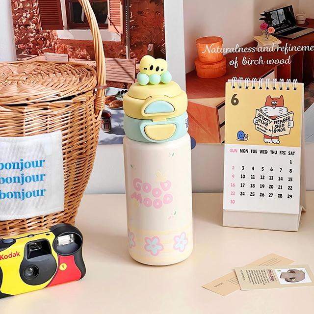 1000ML Thermos Water Cup For Girls Ice Coffee Cup With Handle Straw Tumbler Large Capacity 316 Stainless Steel Insulated Cup