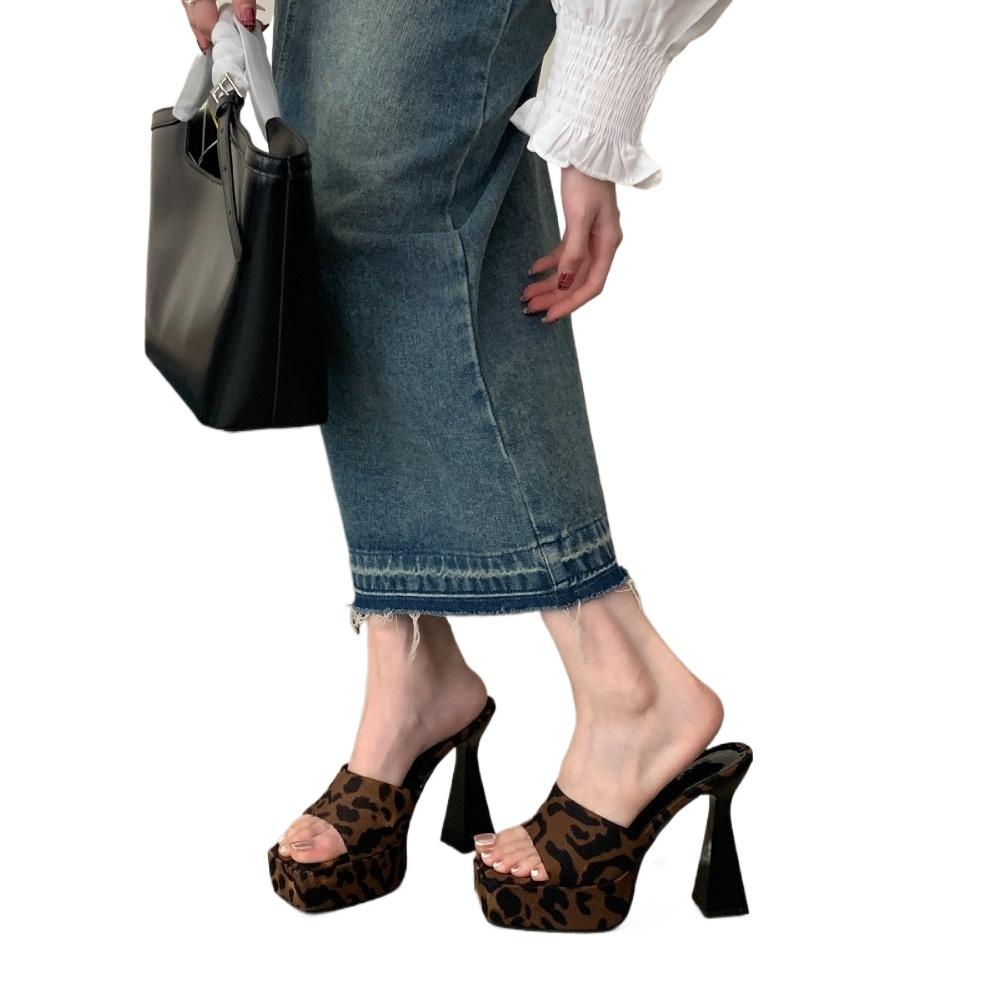 Fashion Blue Slippers Heeled Sandals Black Platform High Heels Summer Shoes Women Ladies Chunky Slippers Fashion Sandalias Mujer