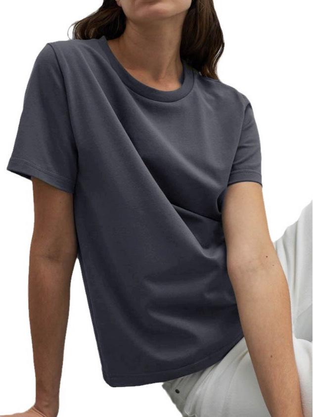 2024 European & American Women's Casual Loose Solid Color Short-Sleeved T-Shirt for Spring/Summer