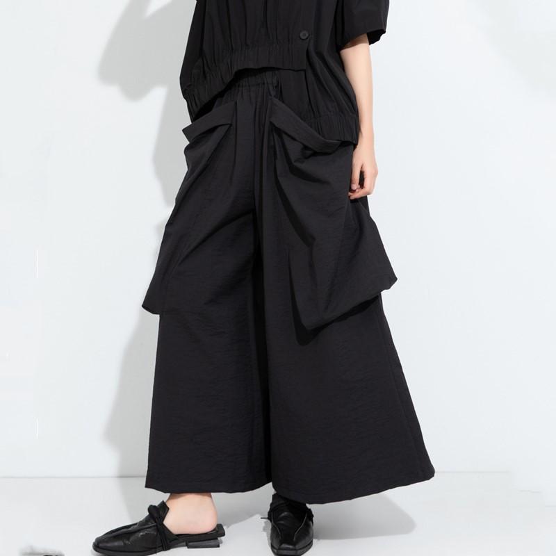 plus size Vintage black Summer High Waist wide leg Pants Women Loose Casual Trousers