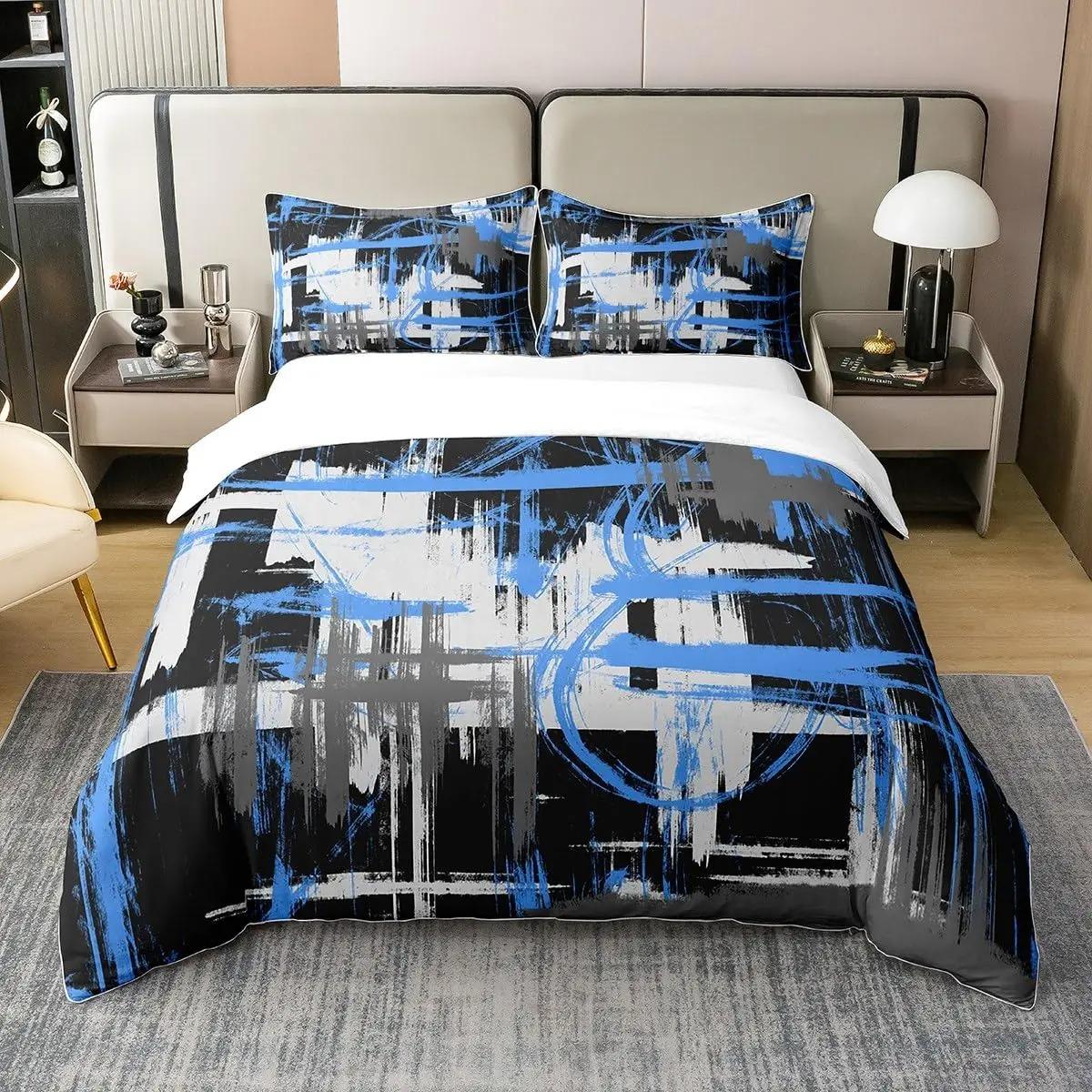 

Red Grey White Geometric Bedding Set Full Size Stripes Duvet Cover Bedroom Decor Abstract Comforter Cover Set With 2 Pillow Case EU single(135x200cm)