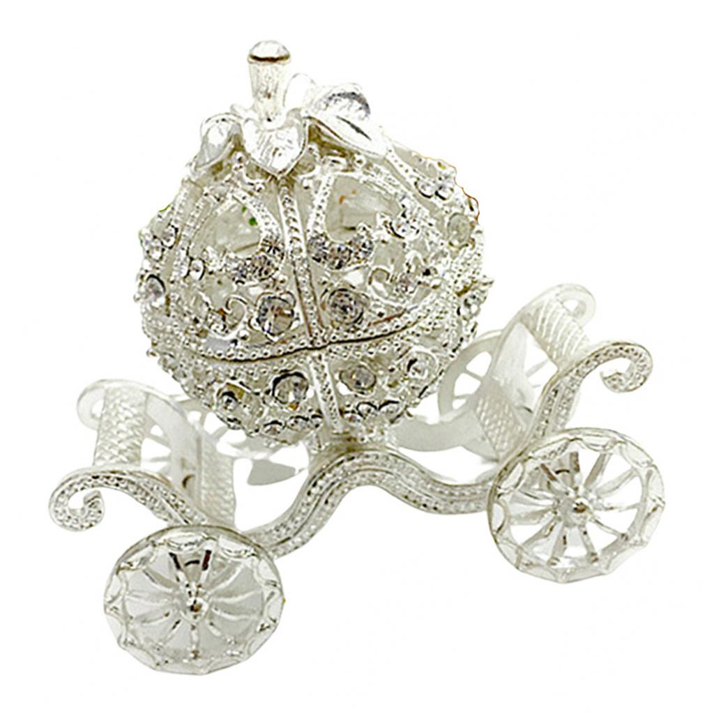 Metal Rhinestone Jewelry Trinket Box Pumpkin Carriage Shape Craft Home Decor