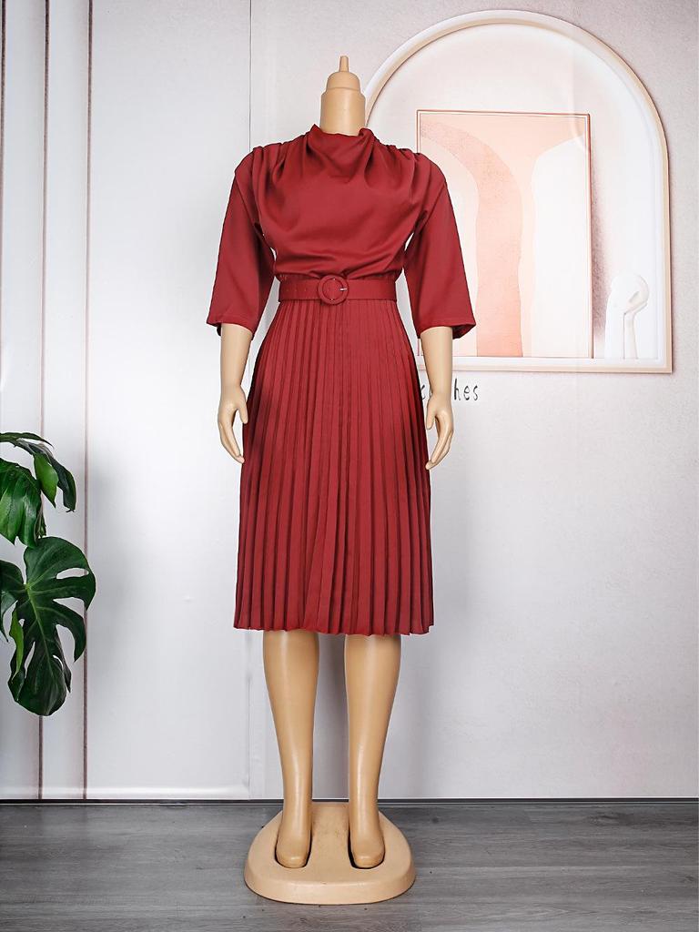 2023 Women's African Plus Size Solid Color Mid-length OL Commute Dress